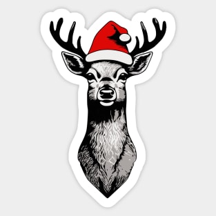 Christmas Deer with Santa Hat Sticker